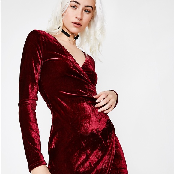 Dolls Kill Dresses Dolls Kill Velvet Burgundy Red Wrap Mini Dress